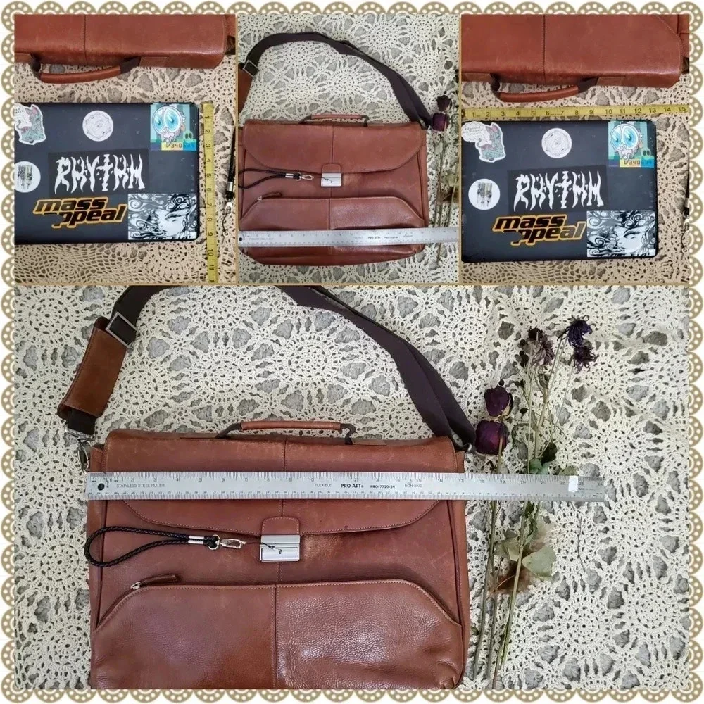 Buxtor British Tan Leather Key Lock Messenger Laptop Bicycle Mens Womens Bag